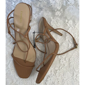 Express Heels Women's 8 Strappy Sandals Open Toe Ankle Strap Brown